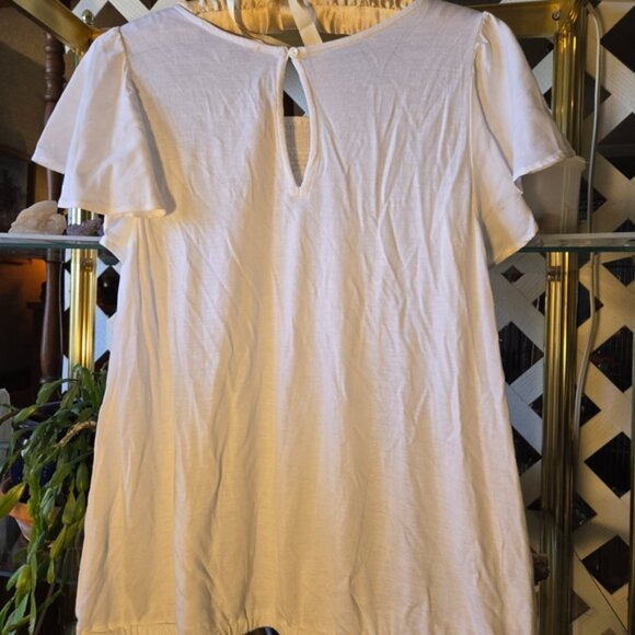 LOFT White Smocked Blouse with Embroidered Accents-FC - Picture 3 of 4